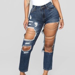 Fashion Nova caught feelings high rise boyfriend jeans- dark denim size 3